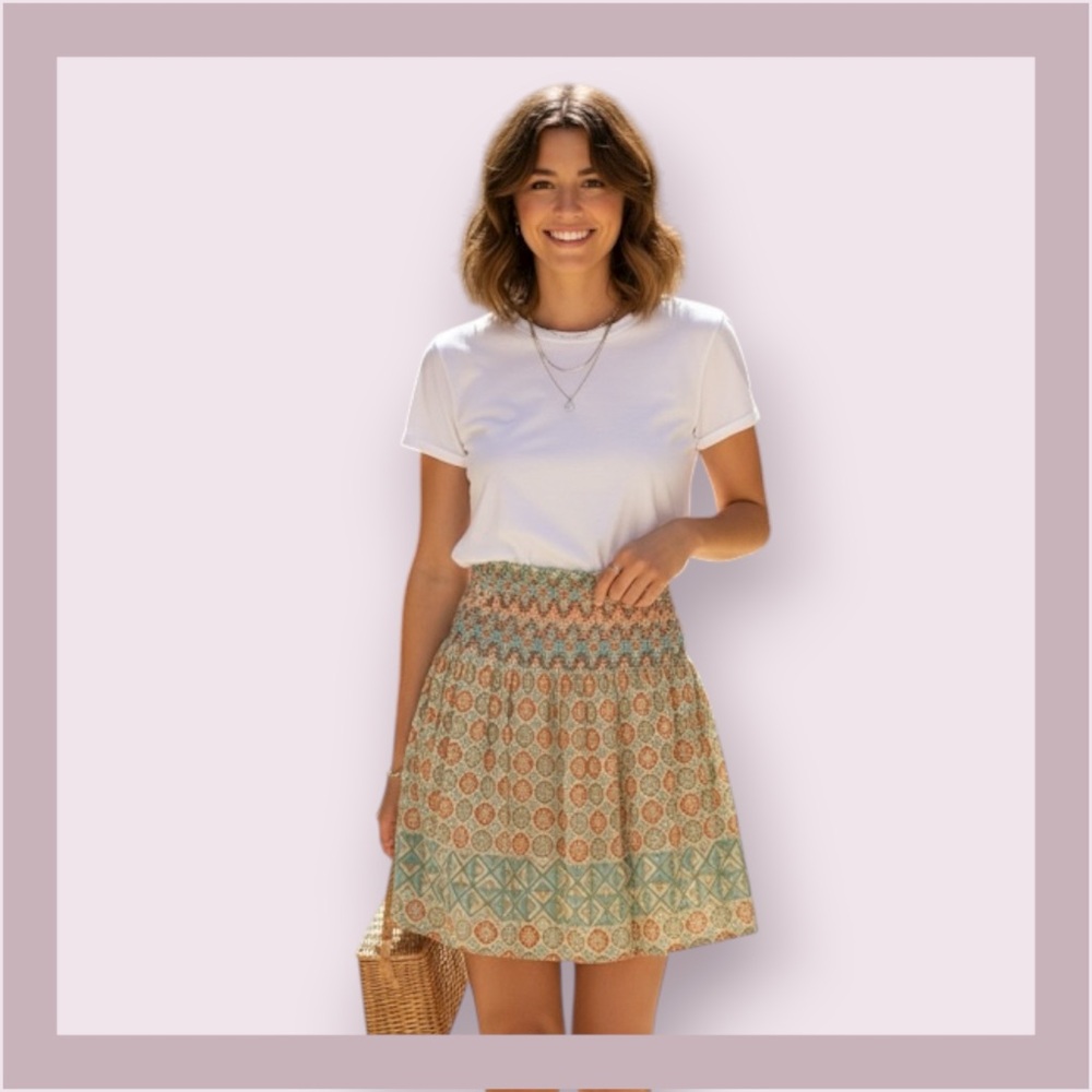 Pamela Brown Shirred Elastic Waist Mini Skirt Size M